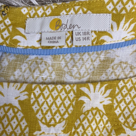 Boden Laurie Linen 3/4 Sleeve Shift Dress in Chartreuse, Pineapple Geo size 14R - Picture 12 of 13
